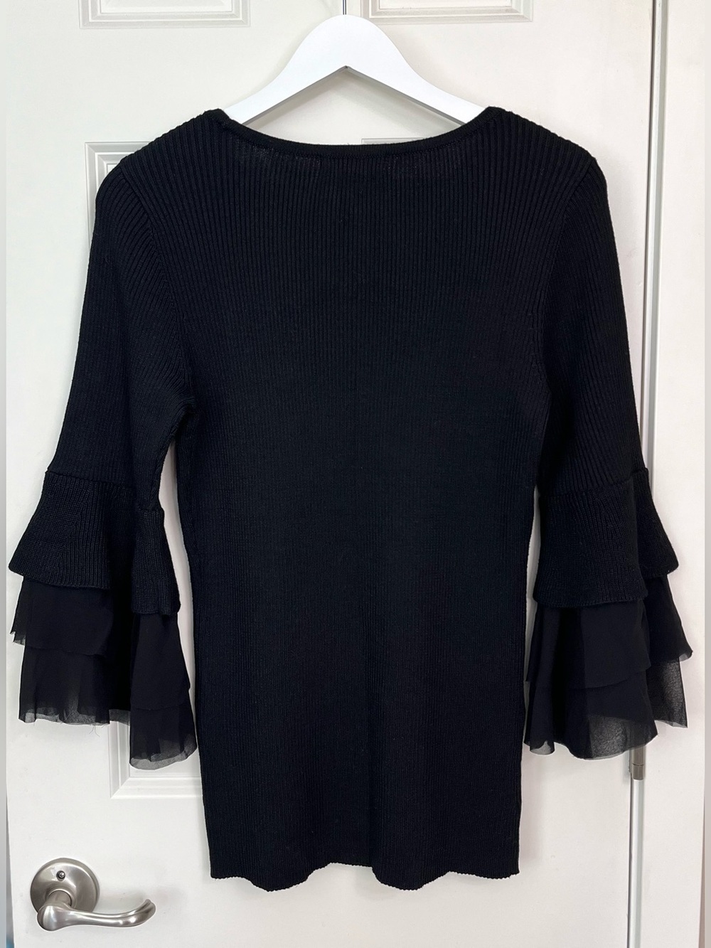 Design History Ribbed Knit Sweater with Ruffle Sleeves - Picture 2 of 3